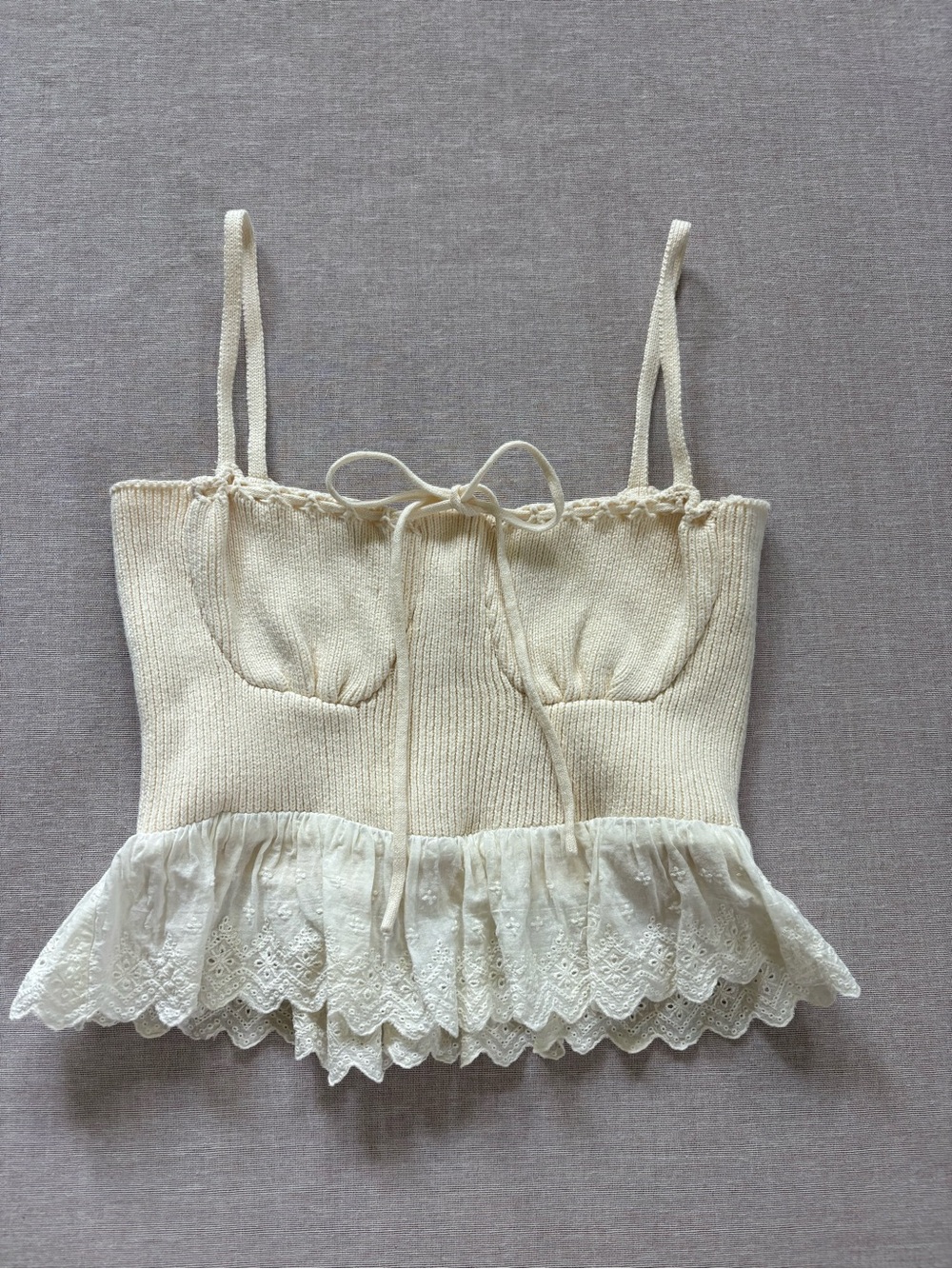 Et Clet knit lace crochet coquette peasant boho cottagecore tank top size L